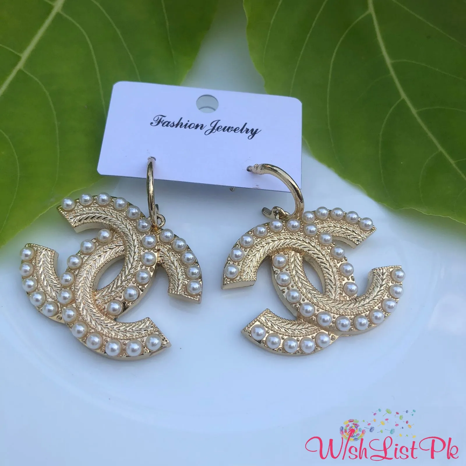 Chanel Cc Gold Pearl Earrings