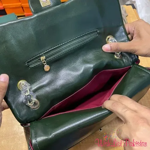 Chanel Double Flap Dark Green With Box