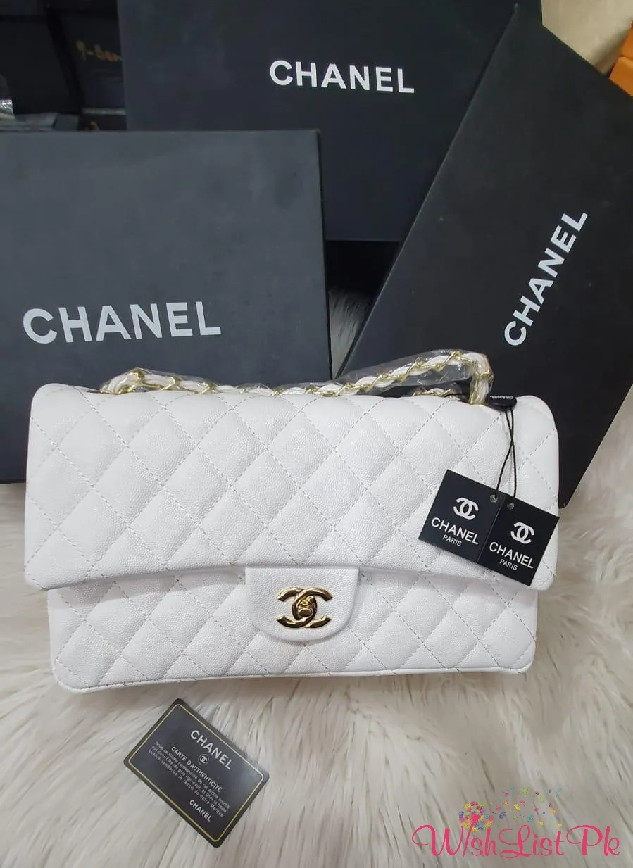 Chanel White Jumbo Cavier Flap