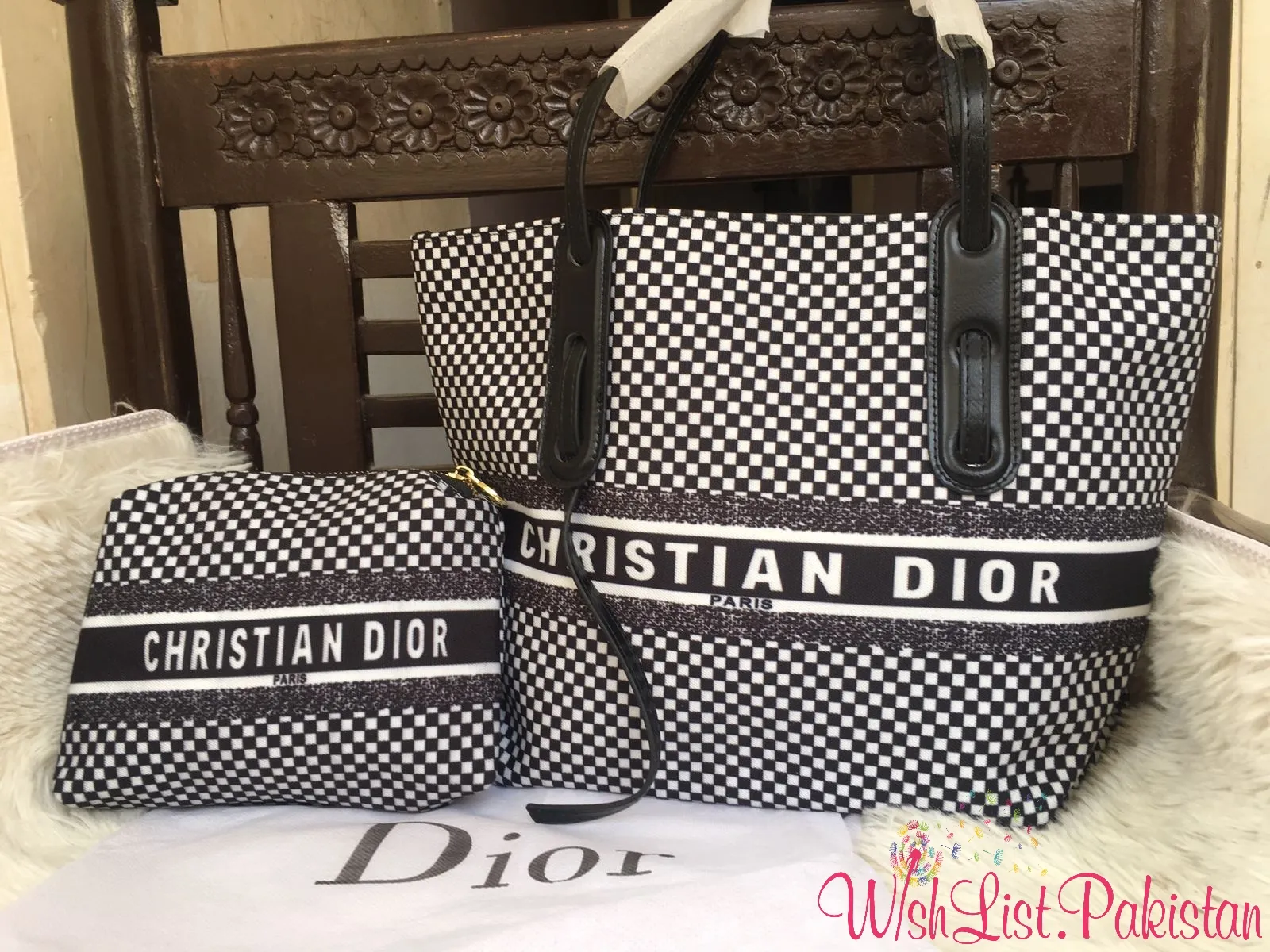Best Price Dior Check Pattern Tote with wallet