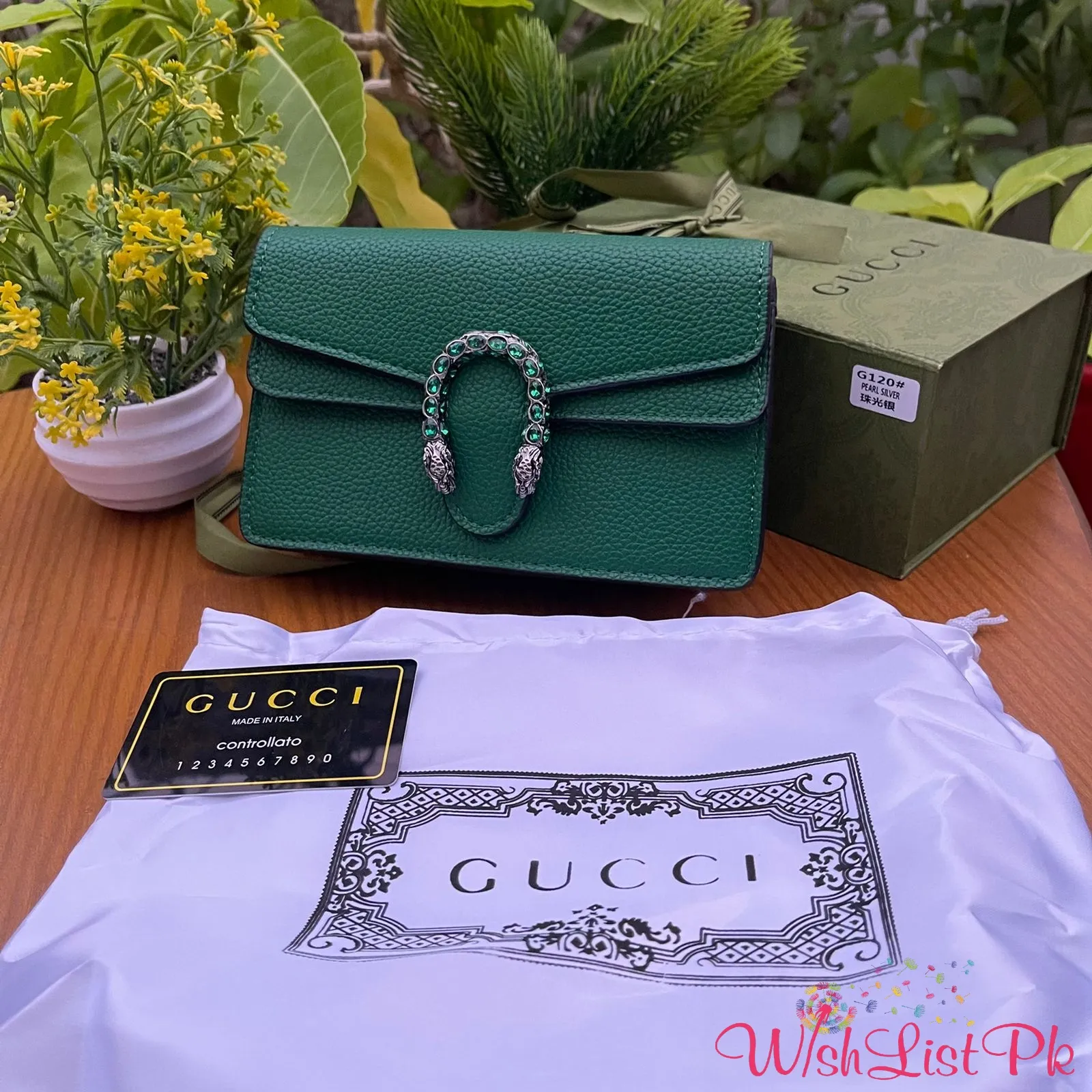 Gucci Rhinestones Green Bag