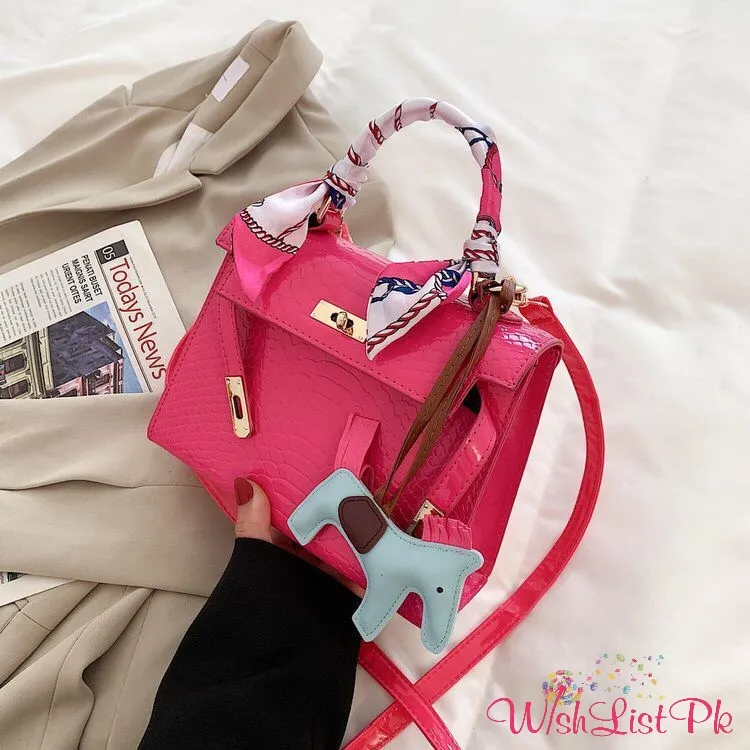 Kelly Style Croc Pattern Pink Bag