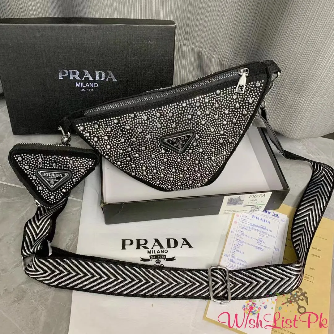 Best Price Prada Triangle Crossbody Bag with Stones