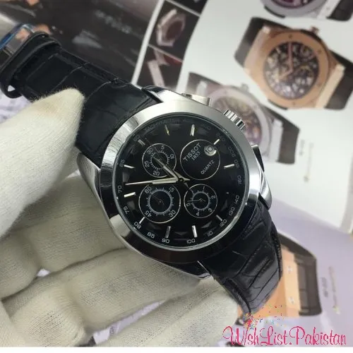 Tissot Chronograph Black Leather Silver Watch
