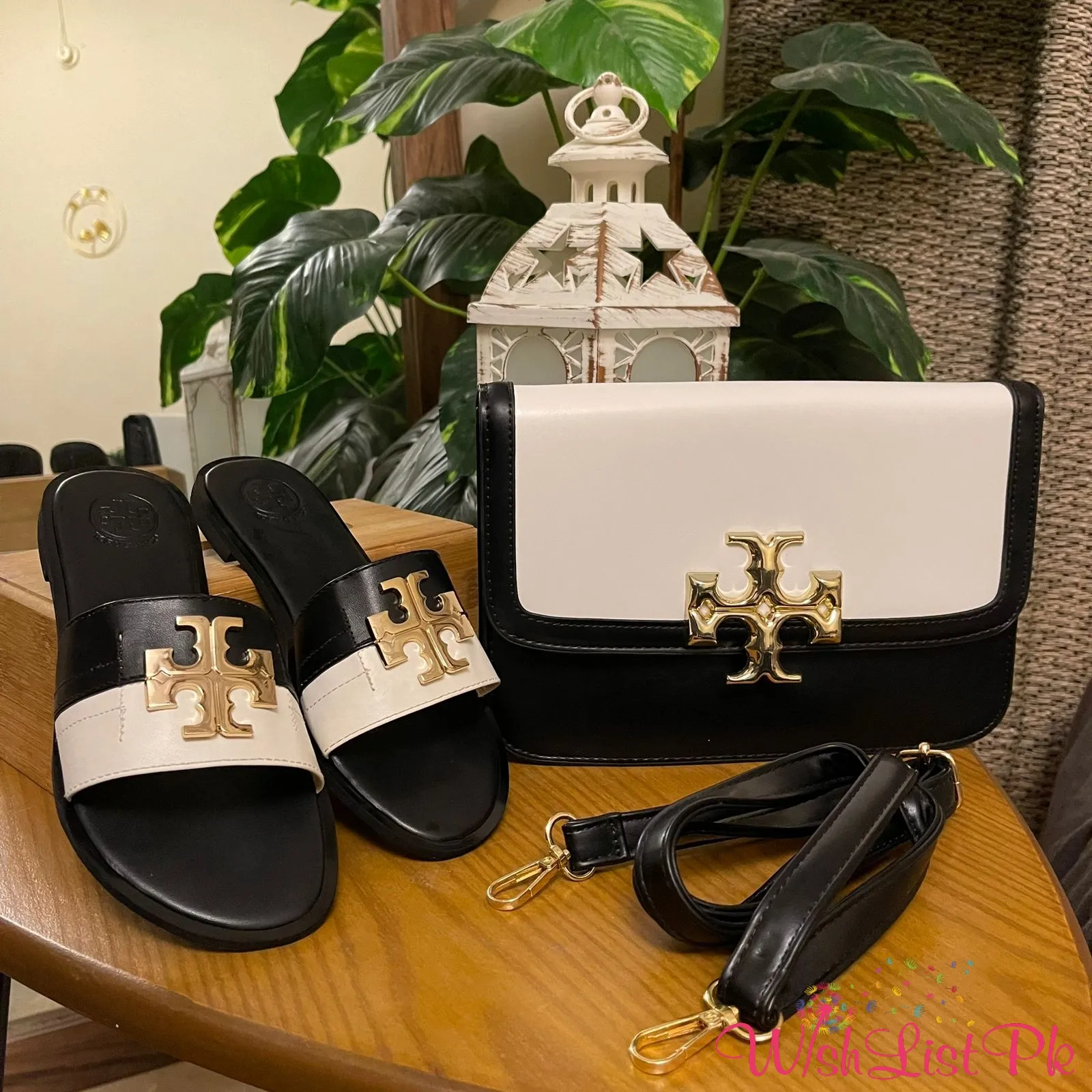 Best Price Tory Combo Black and White Bag with Slippers
