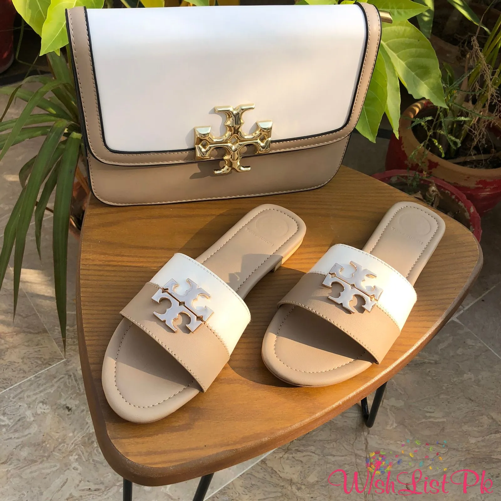 Best Price Tory Combo Brown and White Bag with Slippers
