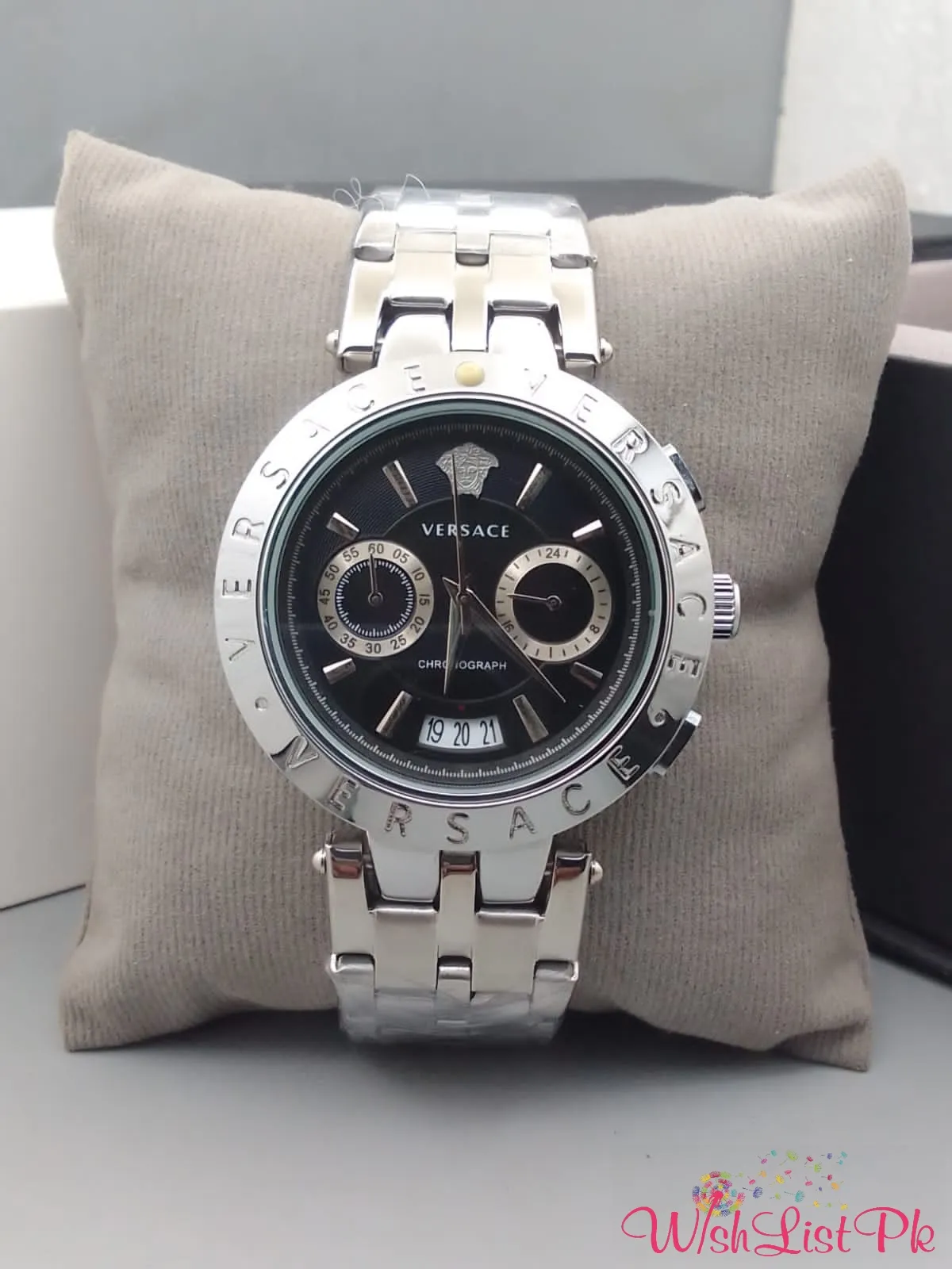 Versace Men Silver Black Dial Watch