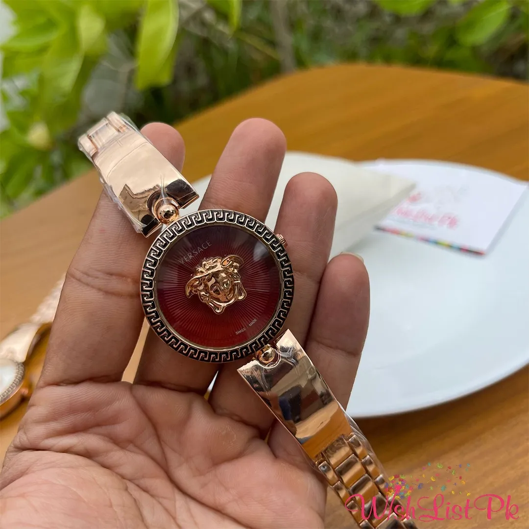 Versace Women Rosegold Maroon Dial Watch