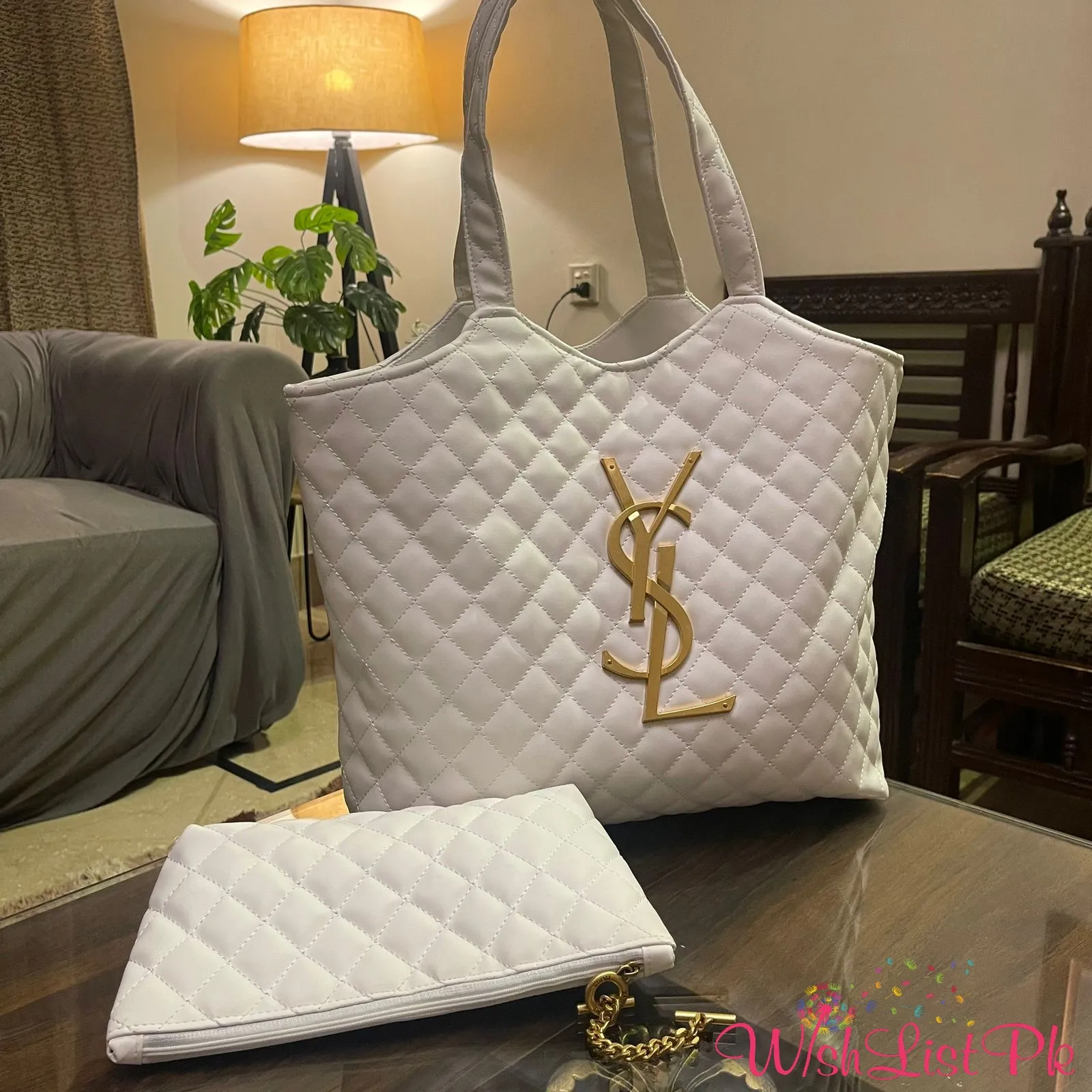 Ysl White Tote With Wallet